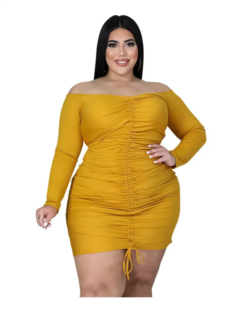 plus size yellow bodycon dress Plus Size Ribbed One Shoulder Cutout Front Casual Mini Bodycon Dress, Yellow / 2XL main image 1