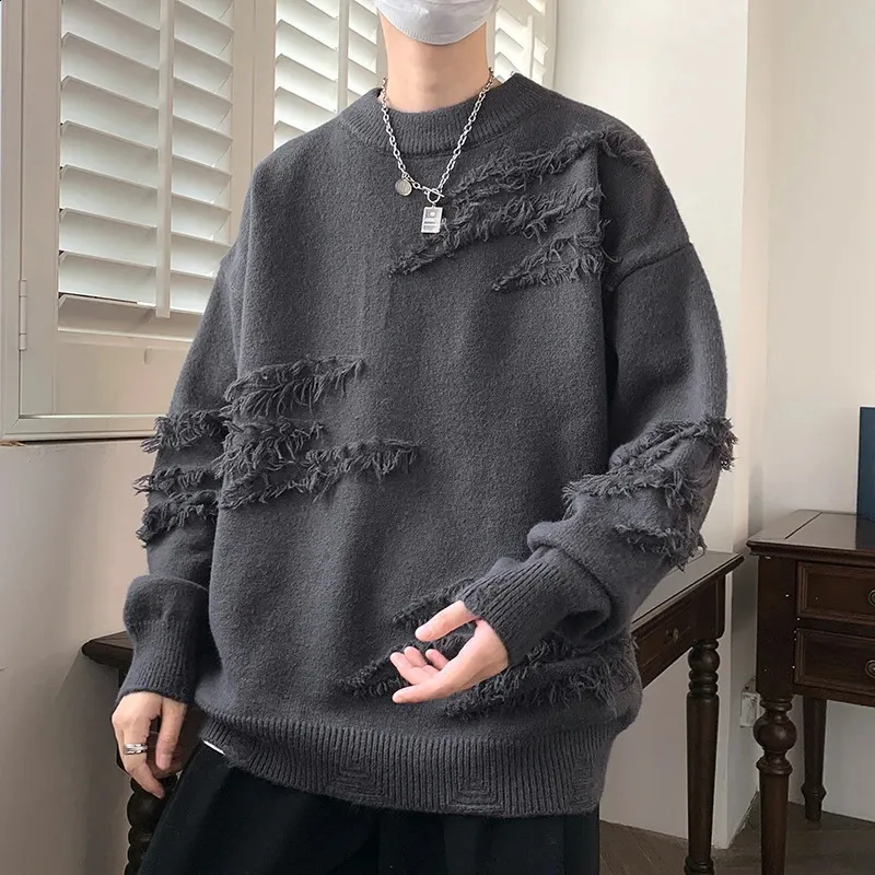 Mens Knit Pullover: Spring/Autumn Slim Fit Sweater Round Neck - Main Image