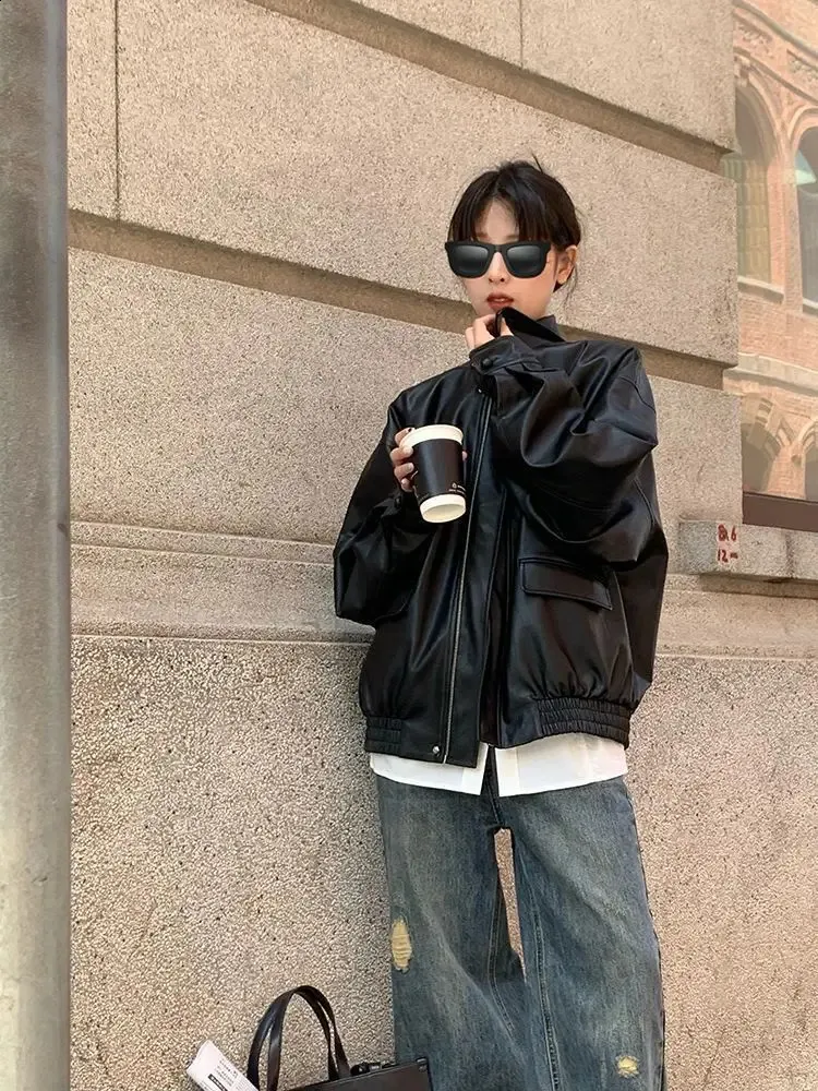 DHgate.com:Vintage Black PU Leather Jacket - Womens