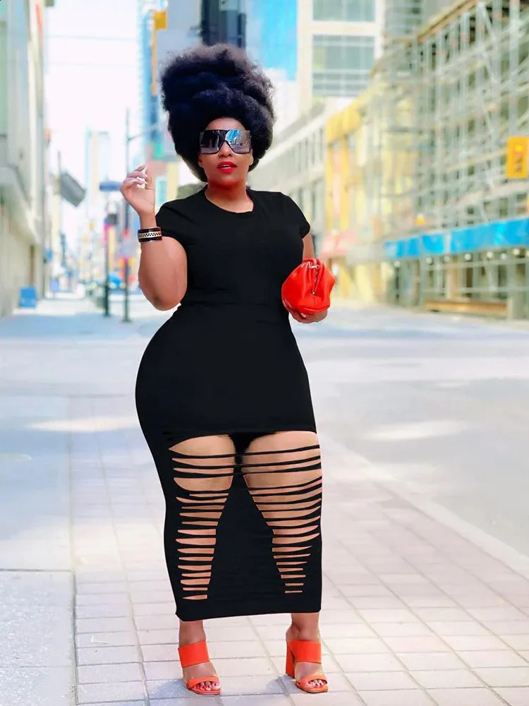 black plus size bodycon dress Final Sale Plus Size Shiny BodyCon Dress with Side Ruffle and Front Slit in Black