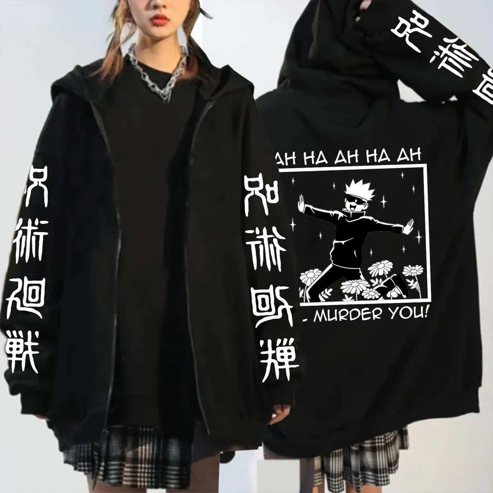 Kaisen Jujutsu Gojo Satoru Print Zip-Up white fox hoodie for