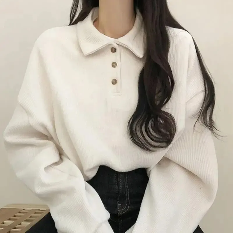 Korean Fashion Black Plush polo polo shirt for Women - Long