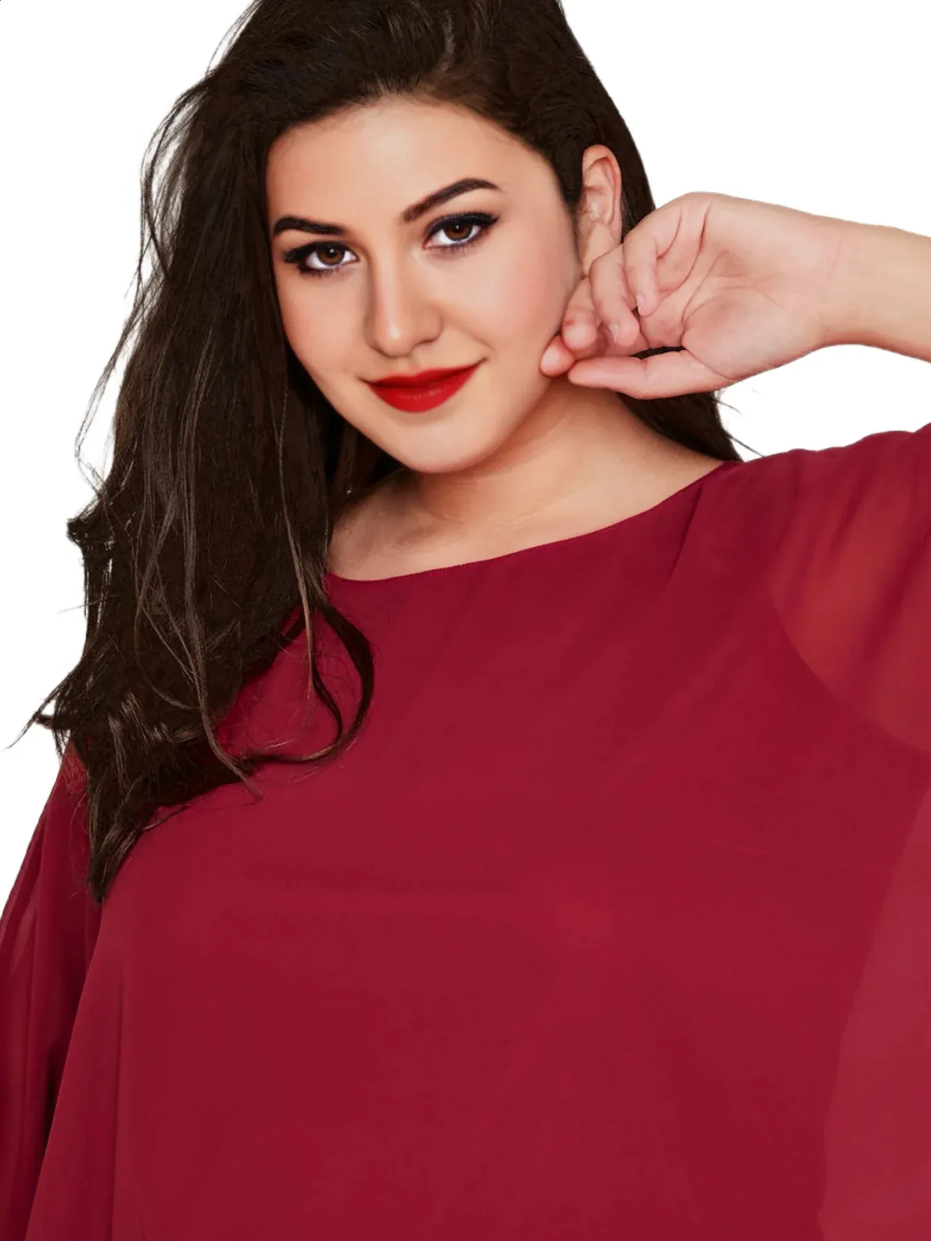 red chiffon blouse plus size
