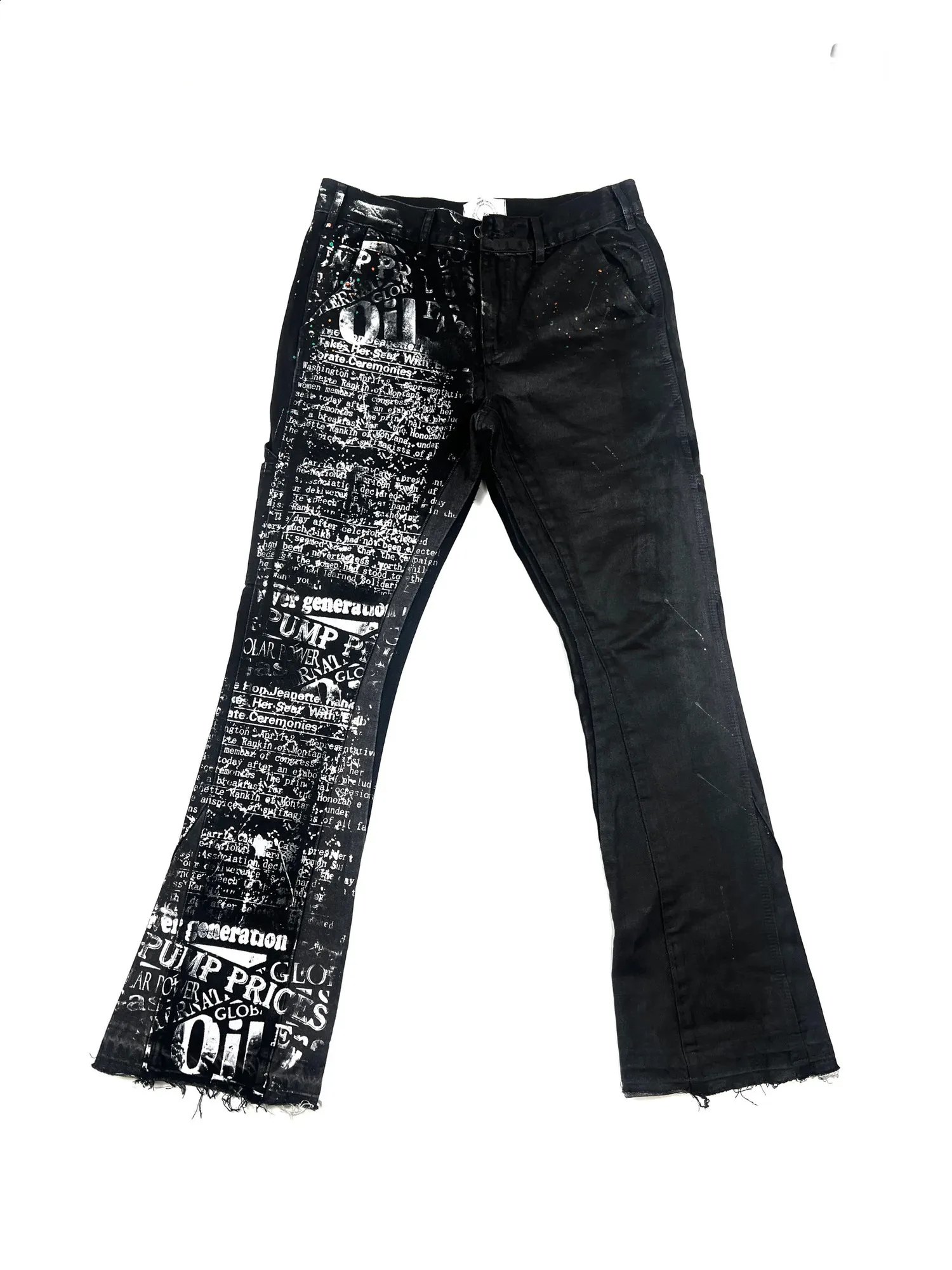 日本初の Men's Full Wax Brushed with jeans baggy Black Printed パンツ