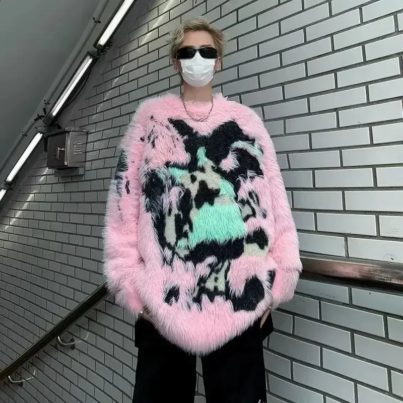 トップス IggyNYC DrawnCable Knit JacquardSweater Iggy NYC Drawn Cable Knit Jacquard Sweater (Navy) – August