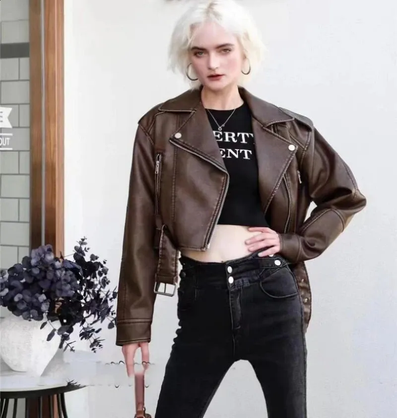 Vintage Oversized Cropped Fake Leather Jacket Short Jacket With Belt Retro Moto Biker Coat Outwear From Sereinstore 47.86 DHgate.Com