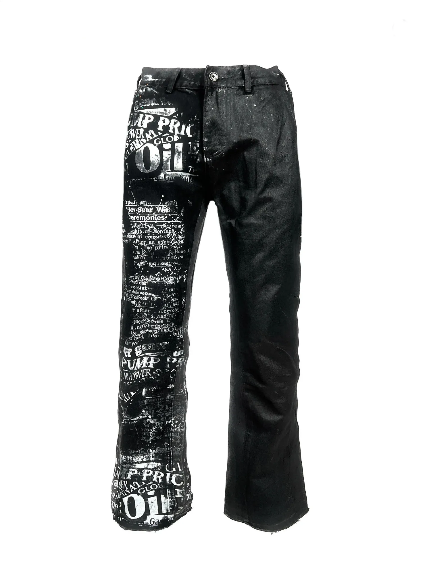 Men's Full Printed Black baggy jeans with Brushed Wax