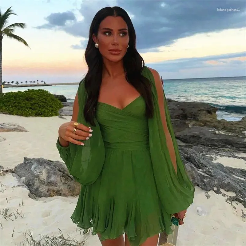 knee length dresses for ladies Green Leopard Print High Neck Dress – Ro&Zo