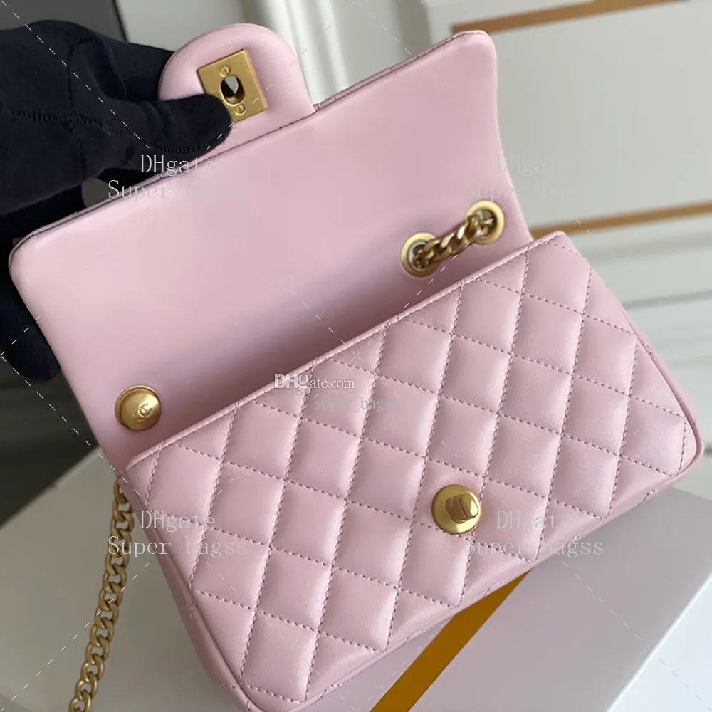 Luxury Designer Gold Flower Chain Pink Leather Shoulder Bag