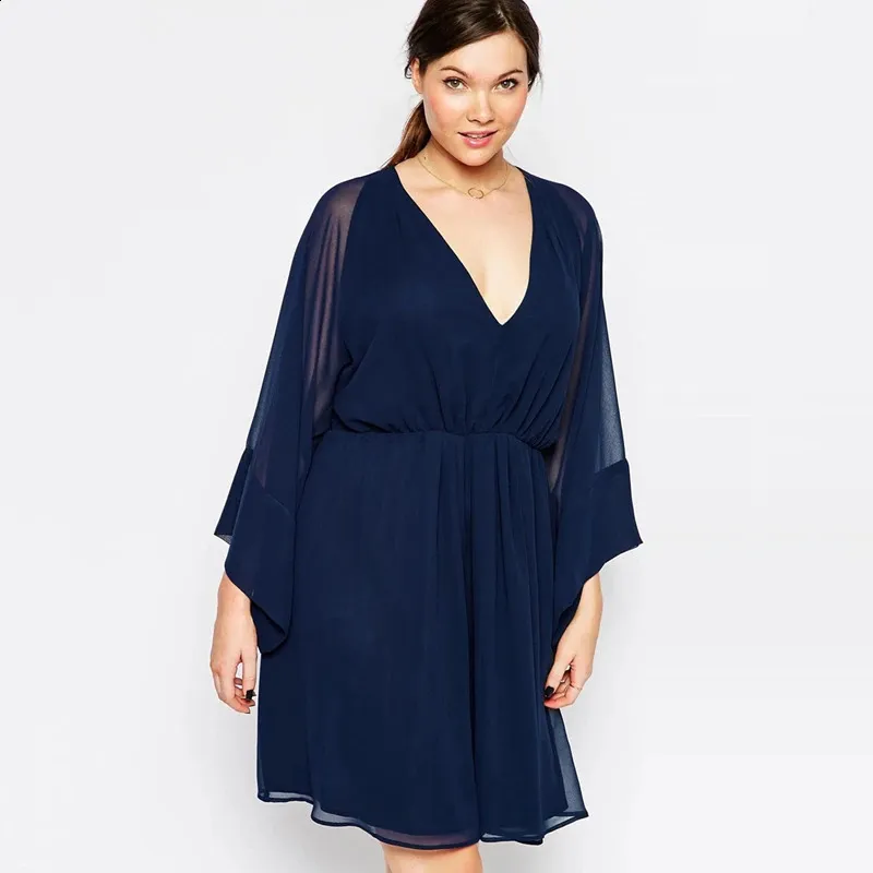 Elegant Chiffon dress with Flare Sleeves and V-neck for Plus Size Women Elegant Chiffon dress with Flare Sleeves and V-neck for Plus Size Women