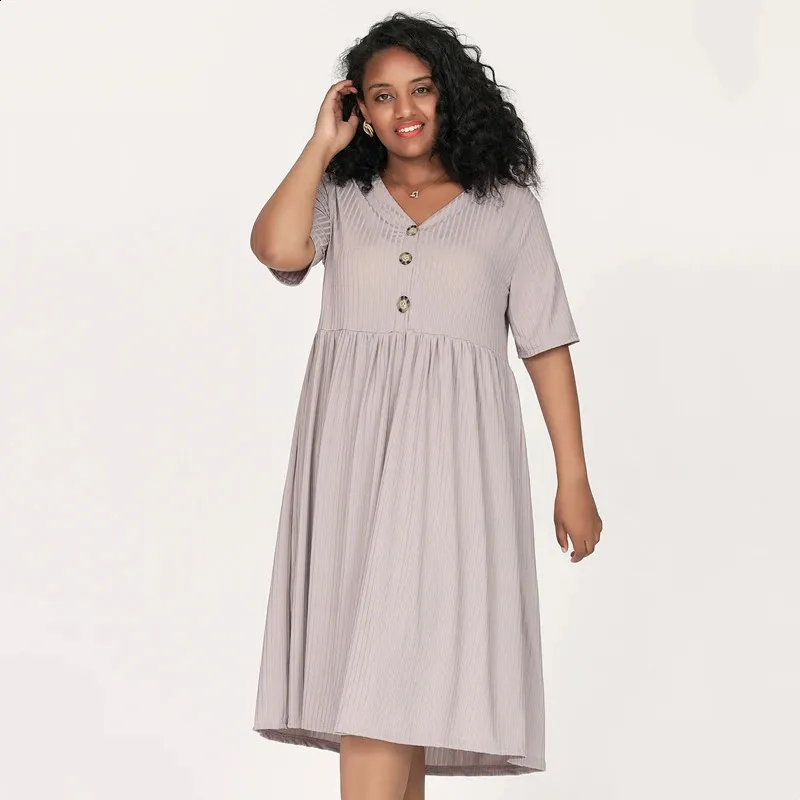 knee length dresses for ladies Short Sleeve Pocket Swing Midi Dress main image 1