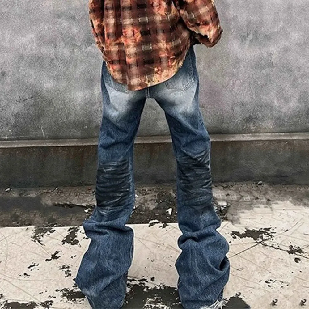 Unisex High Street Frayed Washed Blue Flare baggy jeans with Unisex High Street Frayed Washed Blue Flare baggy jeans with