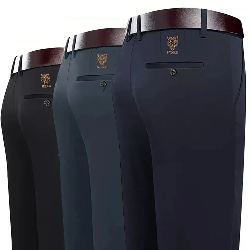 2942 Mens Summer Business Casual Suit Pants Thin, Elastic Waist ...