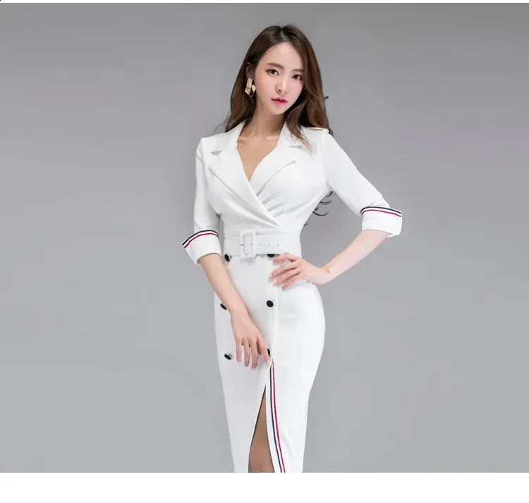 White Formal Dress Floor-Length Chiffon Double Breasted Short Sleeve Autumn  Work Dress from Dhgate Basic & Casual Dresses - price 74.23