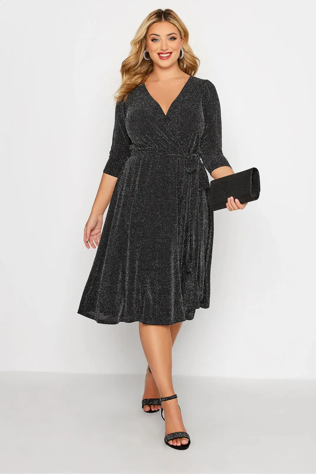 glitter wrap dress plus size Plus Size Long Sleeve Twist Knot Glitter Midi Dress – Ever-Pretty Plus