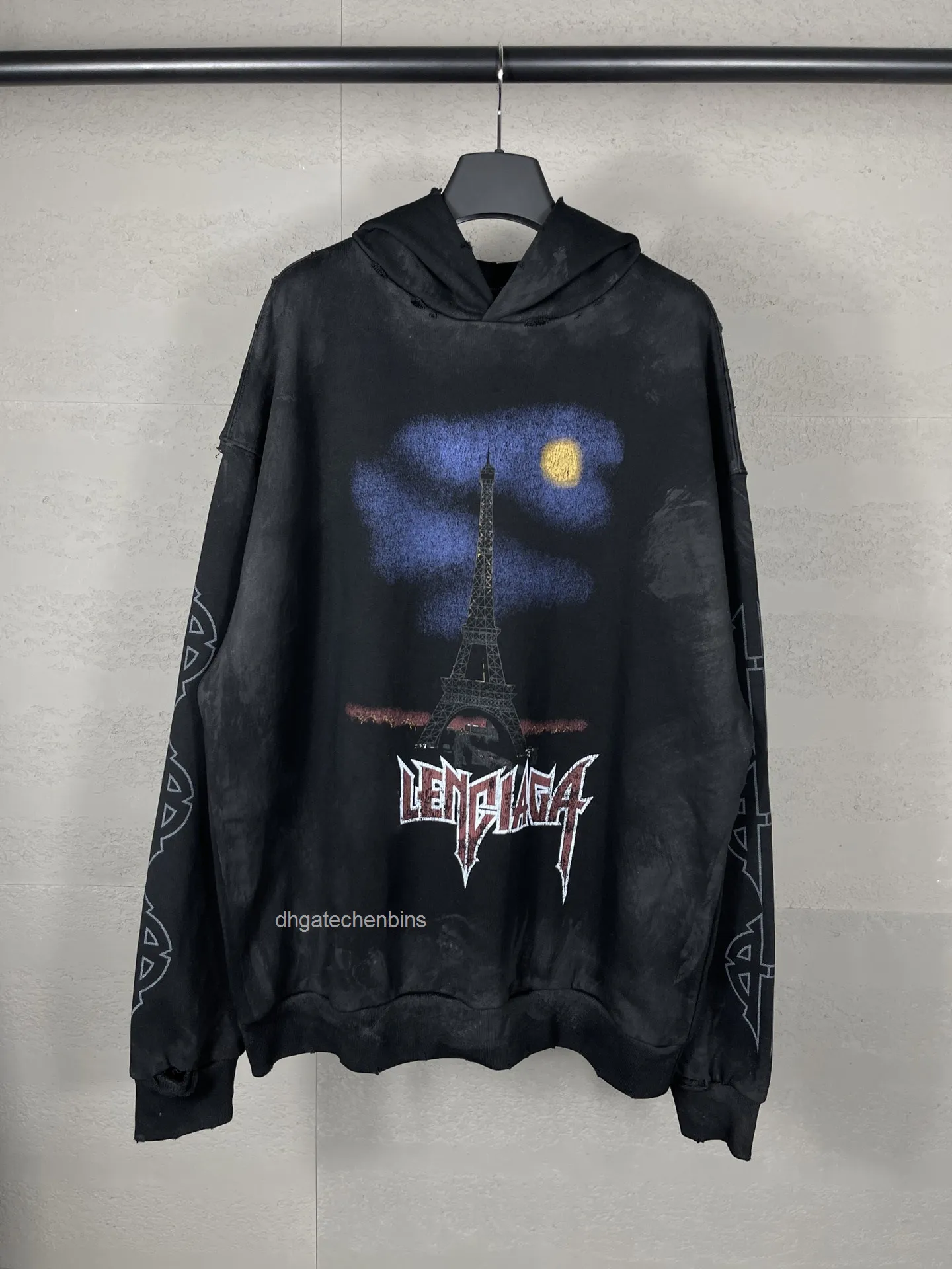 BALENCIAGA Eiffel Tower Paris Nightパーカー Paris Themed Graphic Hoodie, Fashionable Pullover Sweatshirt With