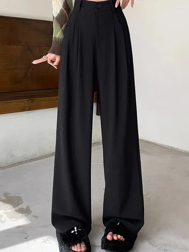 Wide Leg Straight Leg Black Dress Pants Black Suit Trousers Womens