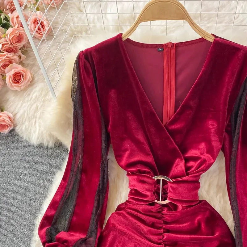 chinese dress ladies Velvet Cowl Neck Long Sleeve Midi Dress – The Pink Room main image 1