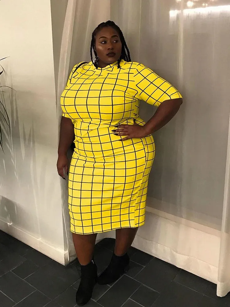Xuan2Xuan3 Women's Plaid Printed Bodycon Dress - Short Sleeve Long Party Dress In Plus Sizes S-2XL - View #8