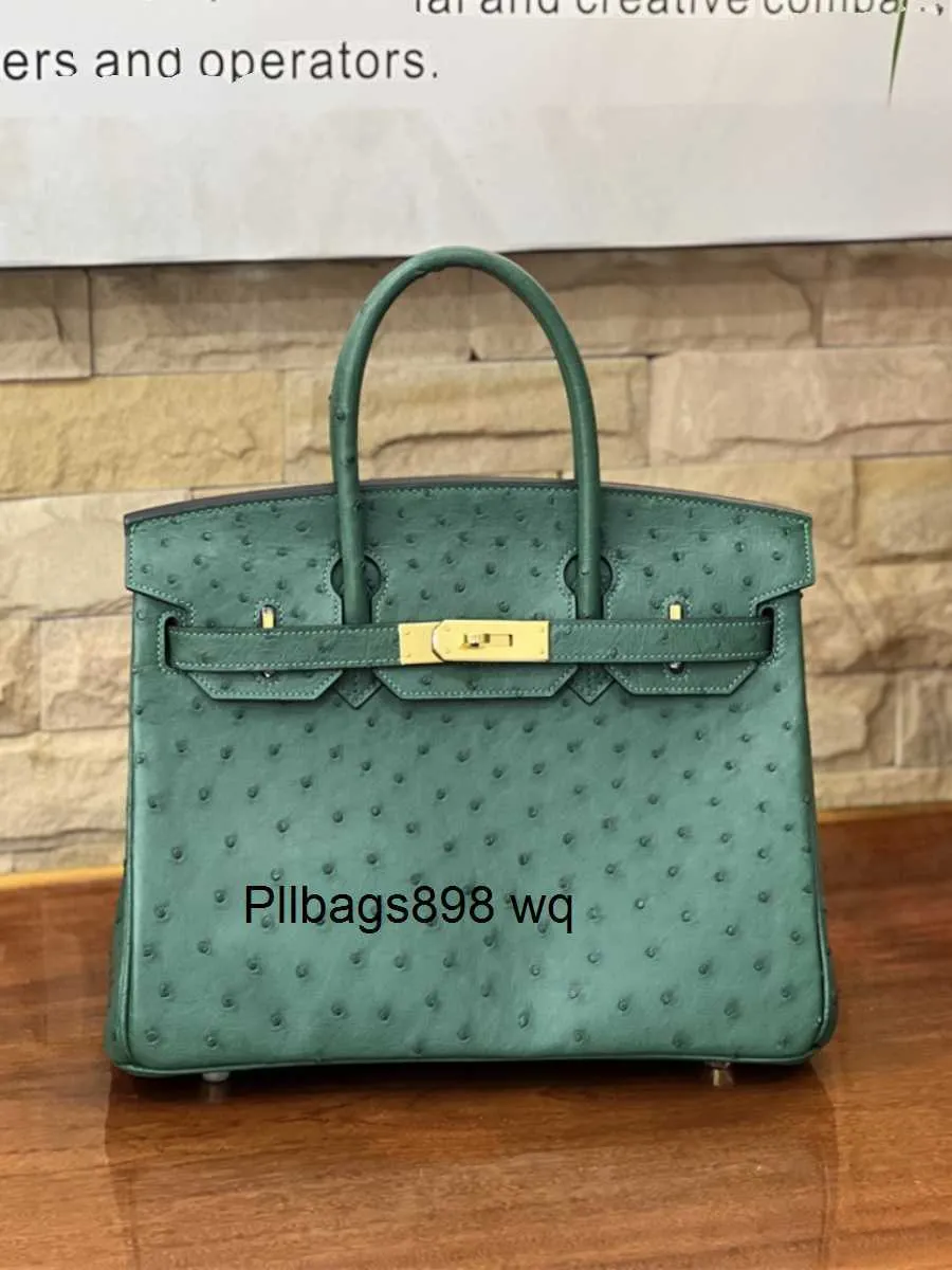 Genuine Ostrich Leather Handbag Hand Stitched Luxury Large Capacity Versatile