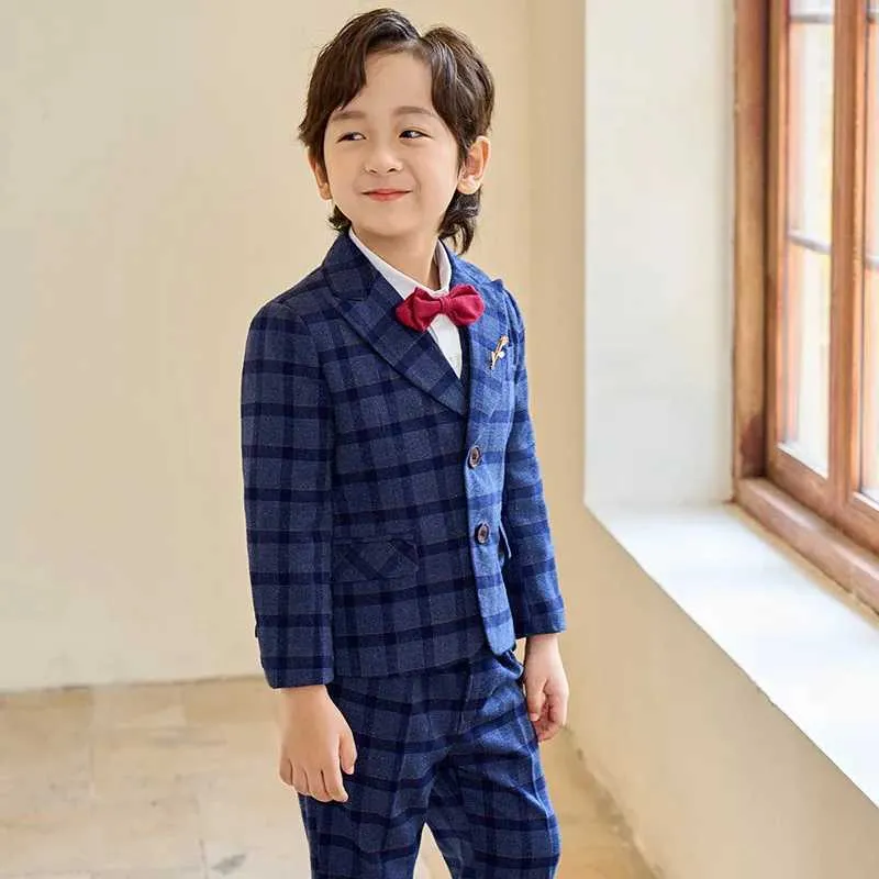 Jongens Pakken 3 Stuk Een Knop Enkele Breasted Plaid Kleur Pakken