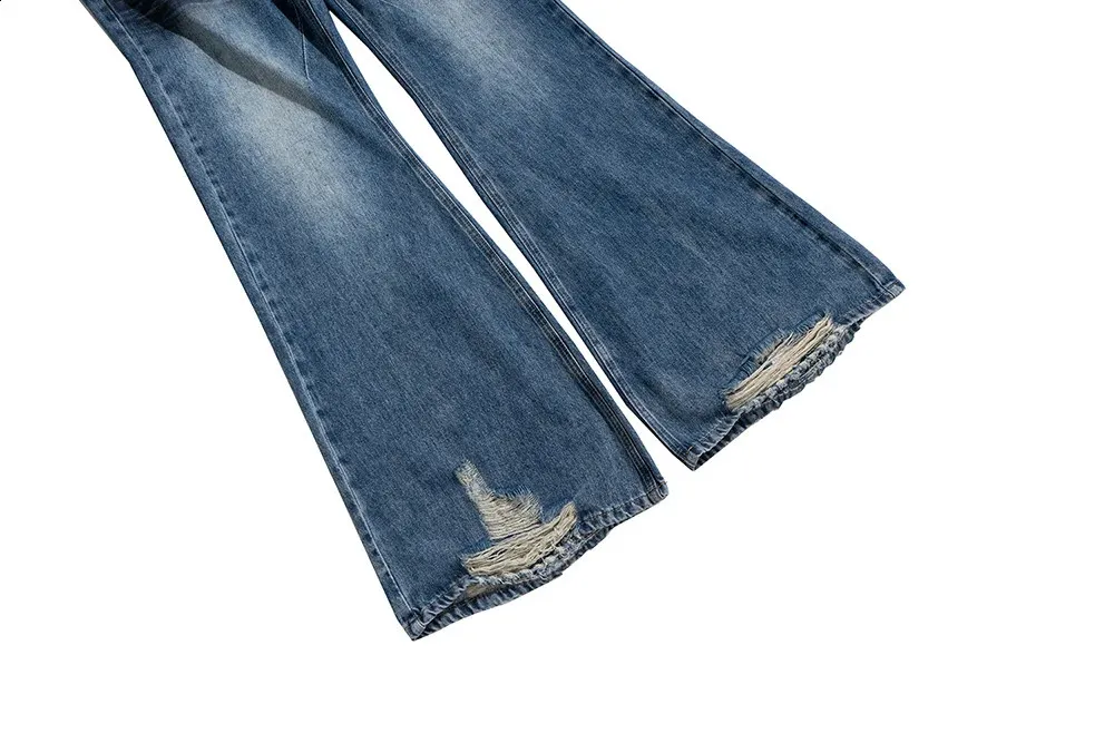 Unisex High Street Frayed Washed Blue Flare baggy jeans with Unisex High Street Frayed Washed Blue Flare baggy jeans with