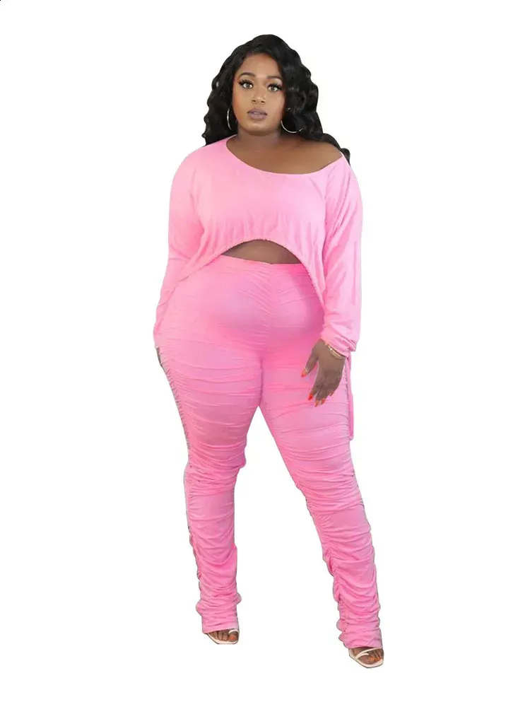 DHgate Curvy Chic 2 Piece Loungewear Sets Long Sleeve Top and Stacked Pants for Women Wholesale Apparel