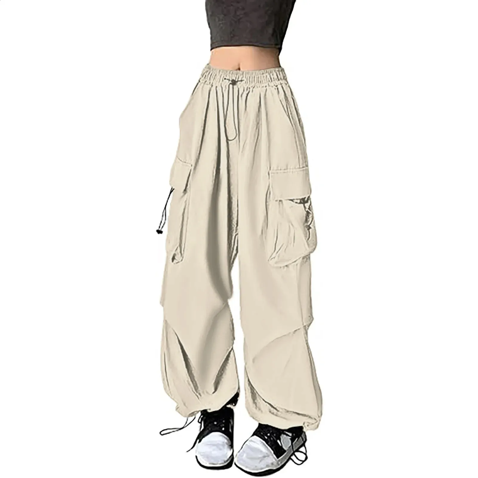 Pantalones Cargo Mujer - Moda Retro Hip Hop, Pierna Ancha, Elásticos, Multibolsillos, Tallas Grandes