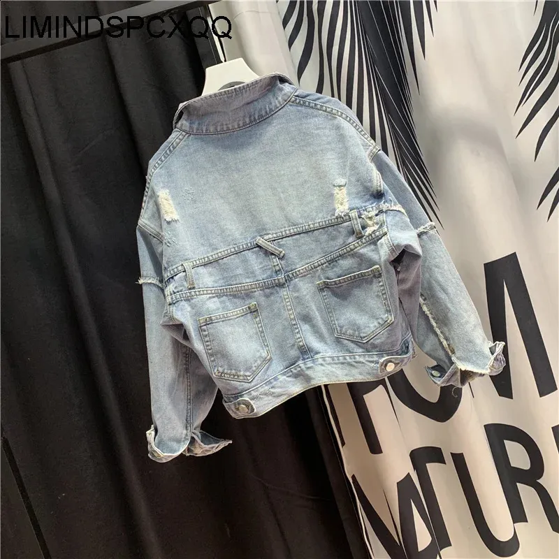 Denim Jacket Women 2024 Spring Casual Short Sleeve Loose Jean Jacket Korean Style Harajuku Batwing Sleeve Cropped Jackets
