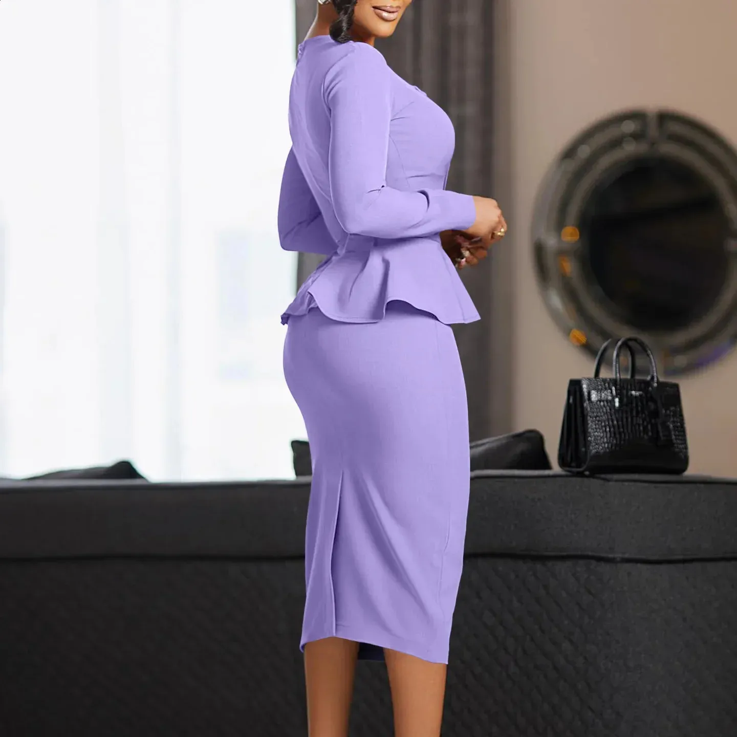 Elegant Solid Ruffle Bodycon Midi Dress for Women - Perfect for Parties, Weddings, and Business events