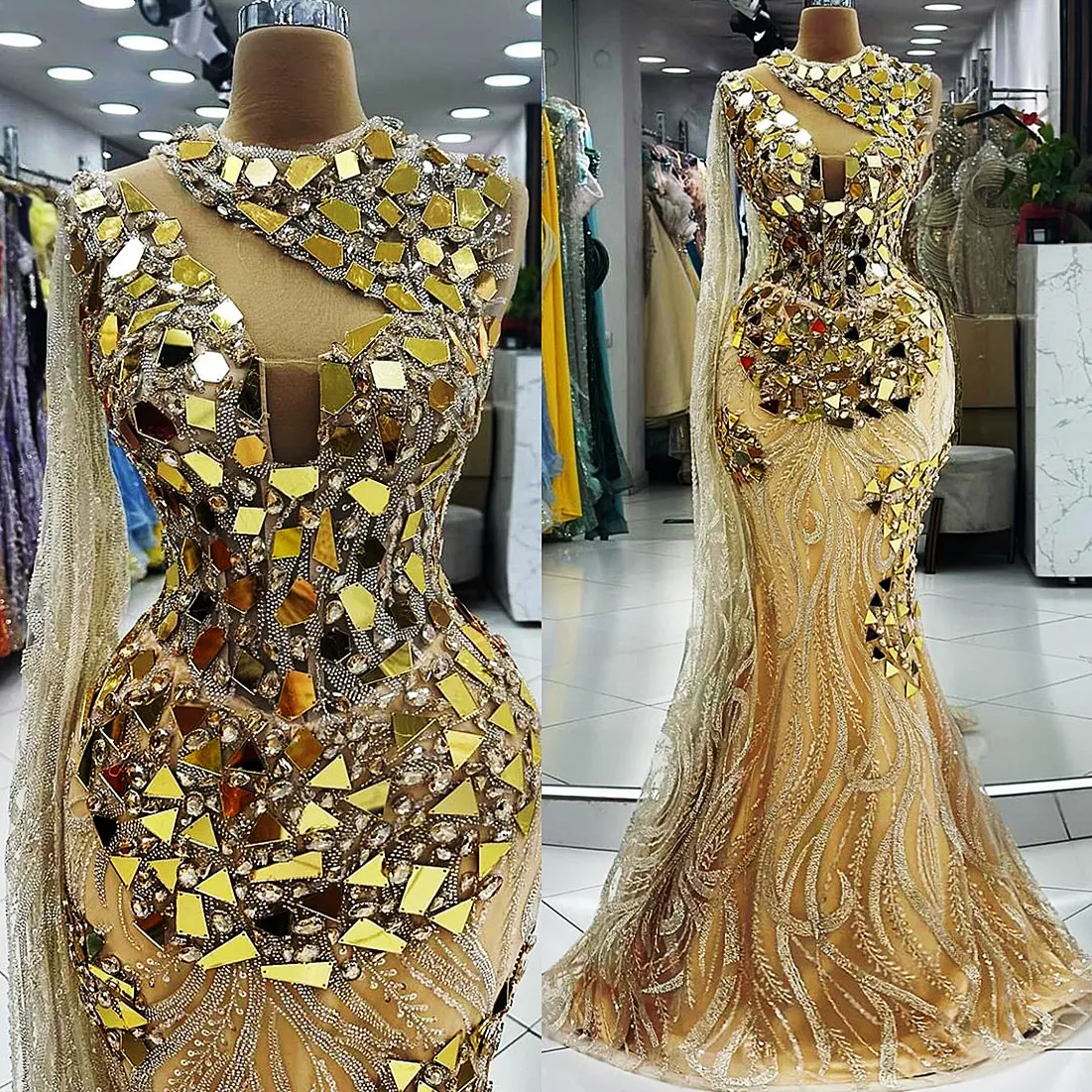 Plus Size Gold Mermaid Prom Dress Sequined Beaded Lace-up Back Trumpet  Silhouette Sweep Train from Dhgate Prom Dresses - price 425.78