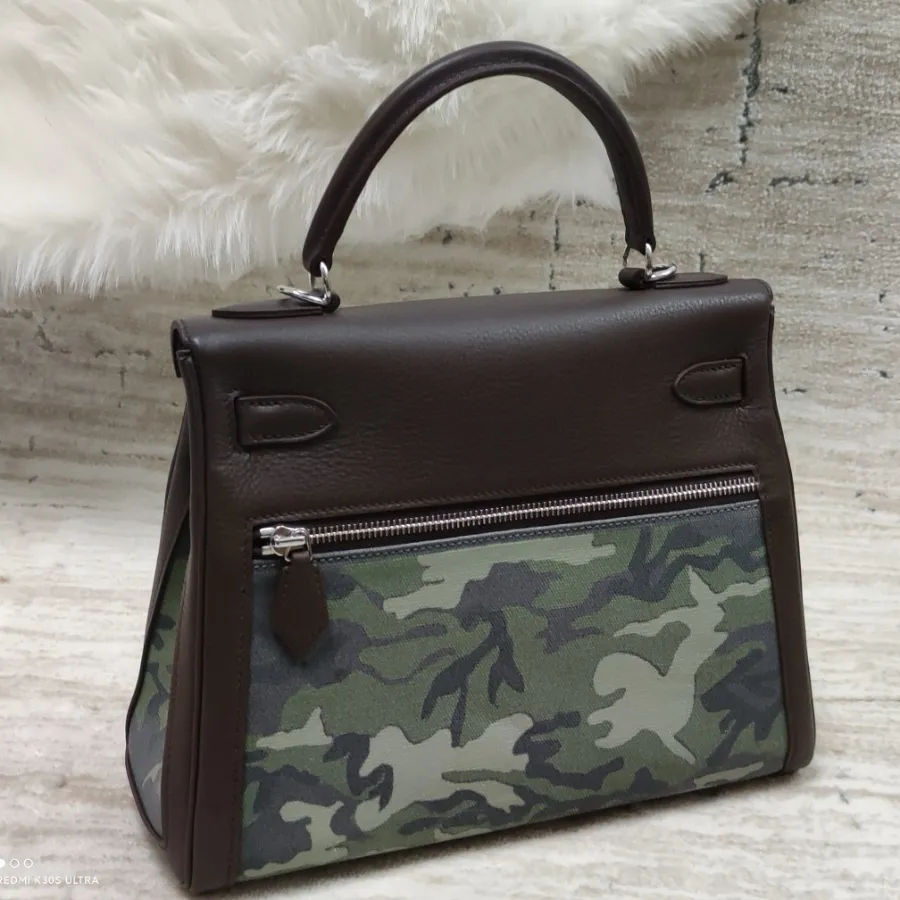 12A Top Mirror Quality Designer tote Bag Camo Fabric Creative design Silver buckle decoration Stylish style 28cm women luxury handbag and original