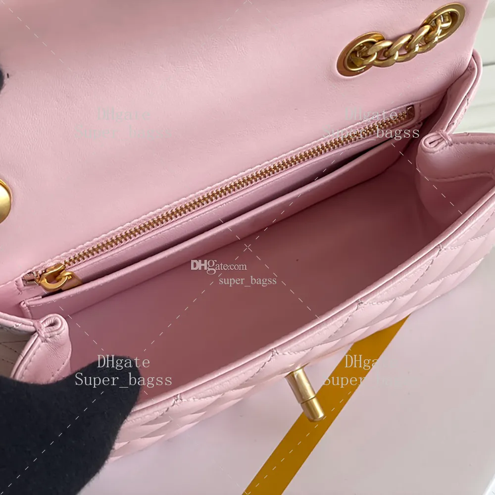Luxury Designer Gold Flower Chain Pink Leather Shoulder Bag