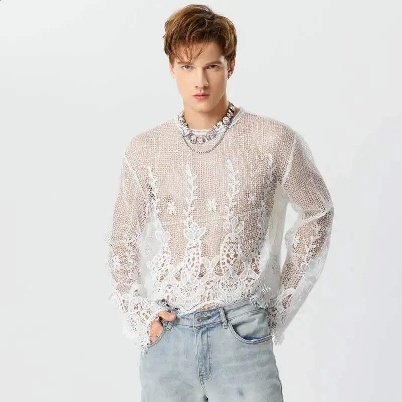 Men's Long Sleeve Crop Tops: Lace, Patchwork & More