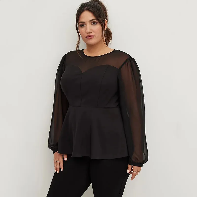 Bell Sleeve Plus Size Peplum Blouse Women's Plus Size Elegant V