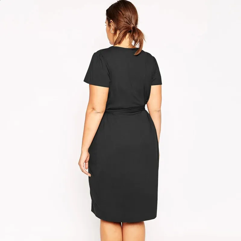 Elegant V-Neck Plus Size Summer Wrap Dress with Short Sleeves and Sashes for Work and Office - Black Midi Party Dress in 7XL or 8XL (240814) Plus Size Sexy Dress: V Neck Wrap Midi Dress With Sashes Elegant Black Work  Office Party Dress For Curvy Women From Mysticastore, $27.9 | DHgate.Com