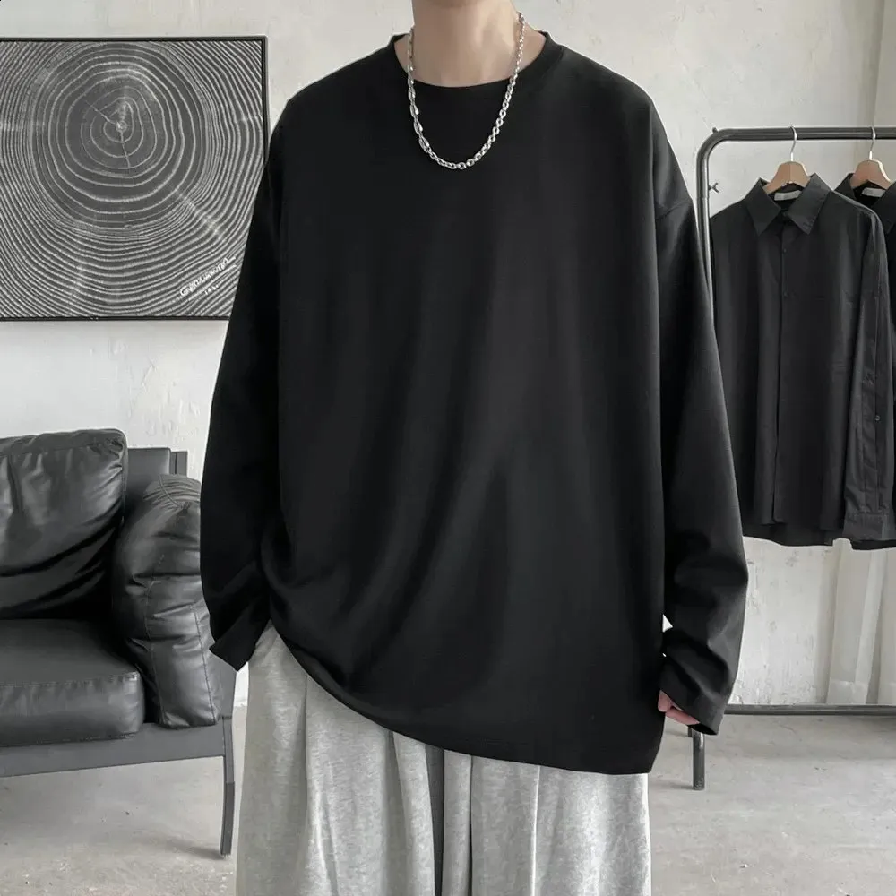 Wholesale Mens Long Sleeve T Shirt: Solid Color Cotton O Neck