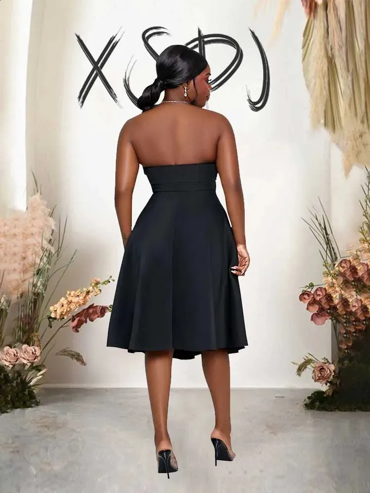 black strapless beach dress The Mykonos - Solid Black Linen Beach Dress