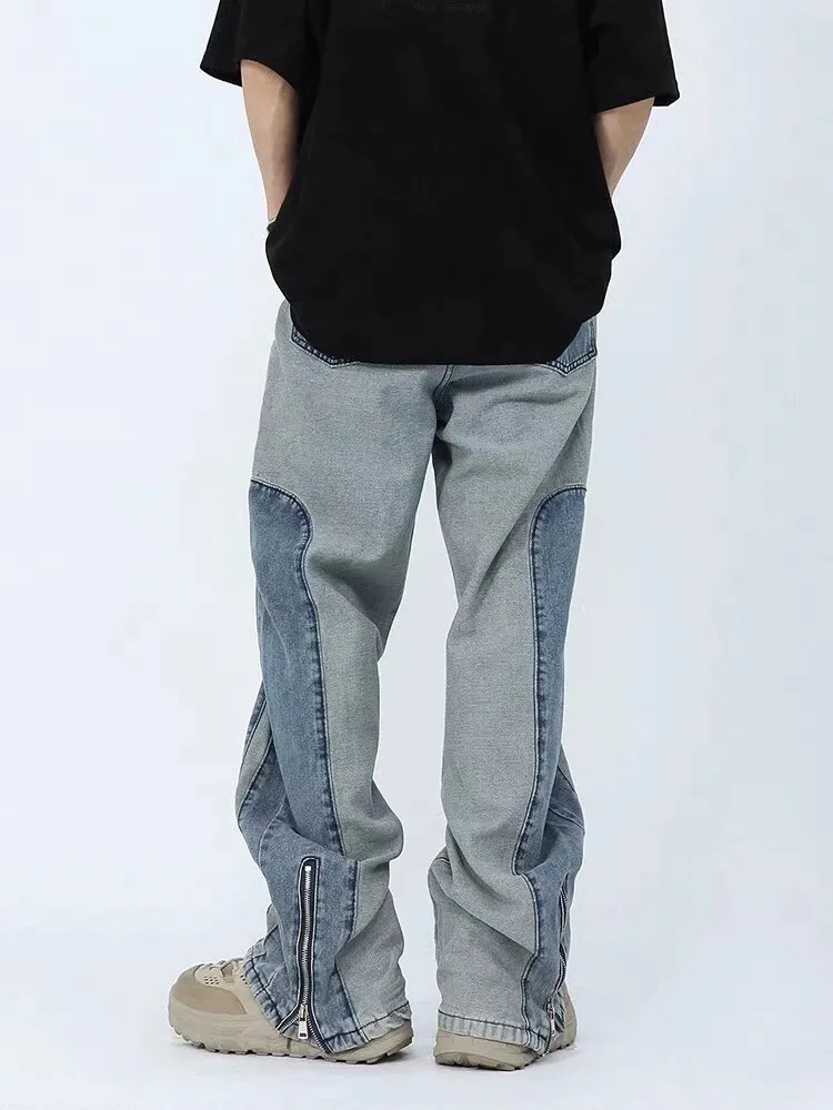 Jeans Uomo Svasati Y2K In Denim Patchwork | Taglio Bootcut, Stile Casual Vintage, Per Skateboard E Tempo Libero