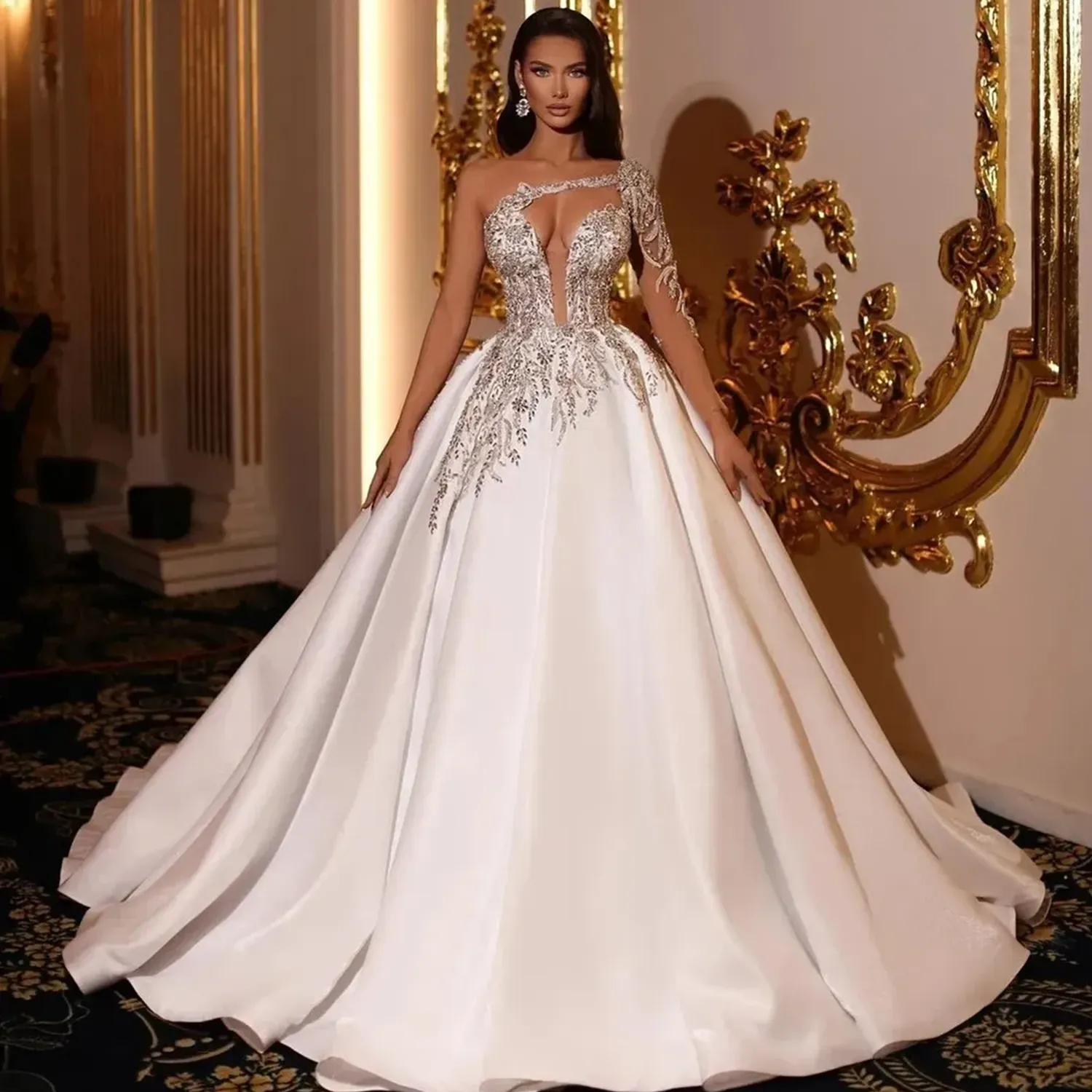 green emerald velvet dress Crystal Beaded Three-Dimensional Embroidered Quinceañera Dress with Sh –  Elegant Bride and Quinceanera main image 1
