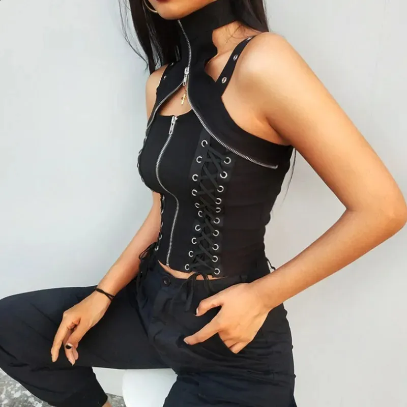 Y2K Fashion Punk Vest: Womens Gothic Corset Crop Top Emo Alt