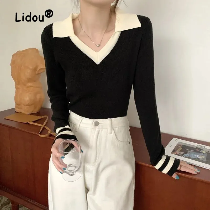 Hount Women's Long Sleeve V-Neck Sweater - Solid Color Casual Pullover, Lightweight Knit Top