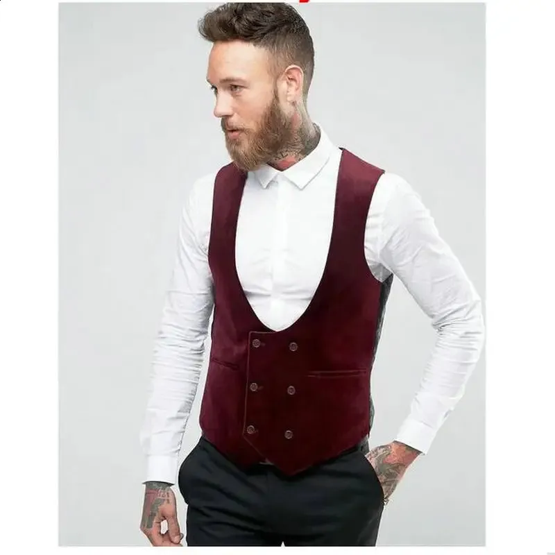 burgundy dress vest Men's Burgundy Plaid Vest with Neck Tie M / Burgundy main image 1