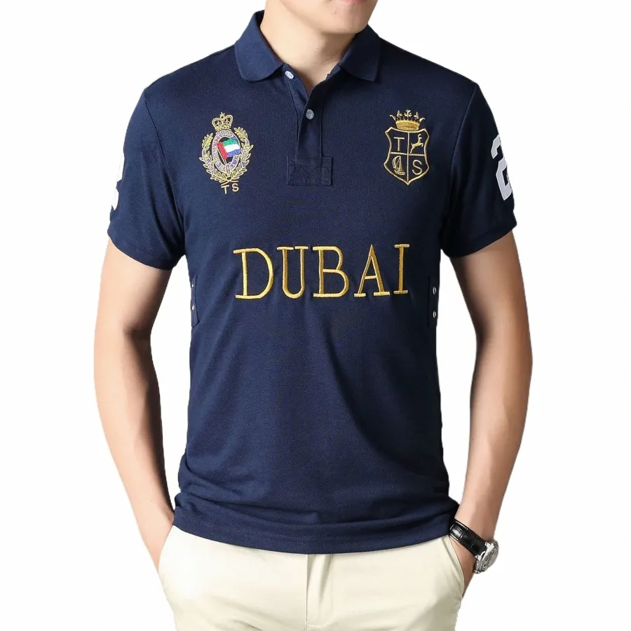 Premium Men's Polo Shirt: Embroidered Design, Dubai Style, Casual Sports  Tee, Navy Blue, European Fit, Plus Size Short Sleeve Top
