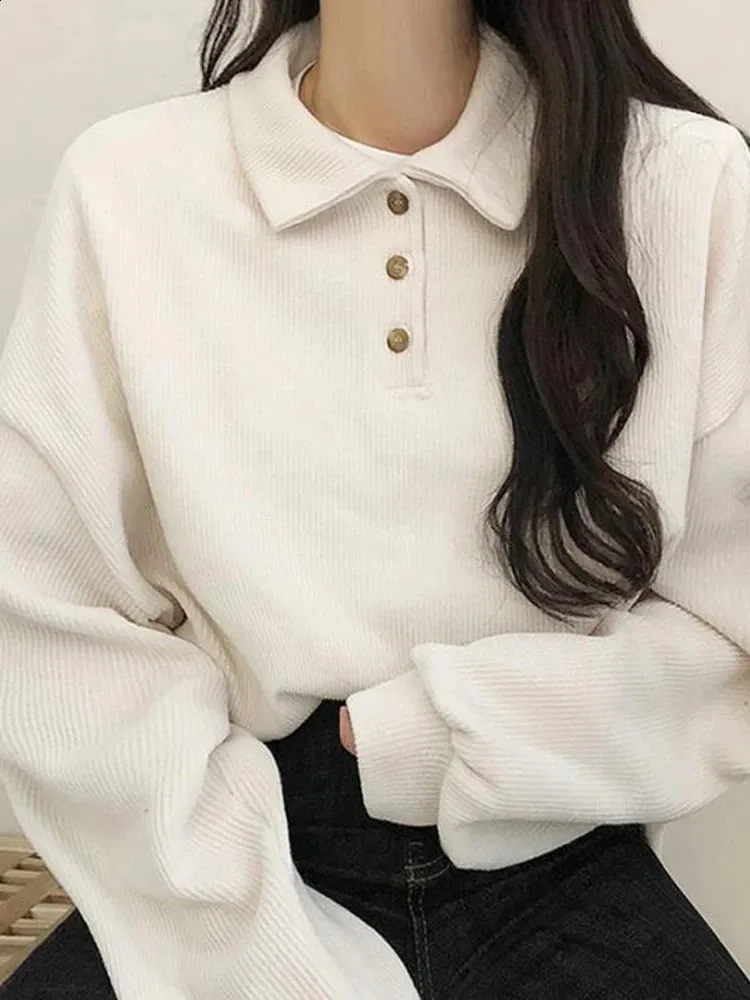 Lenader Women Long Sleeve Striped Polo Shirt Oversized