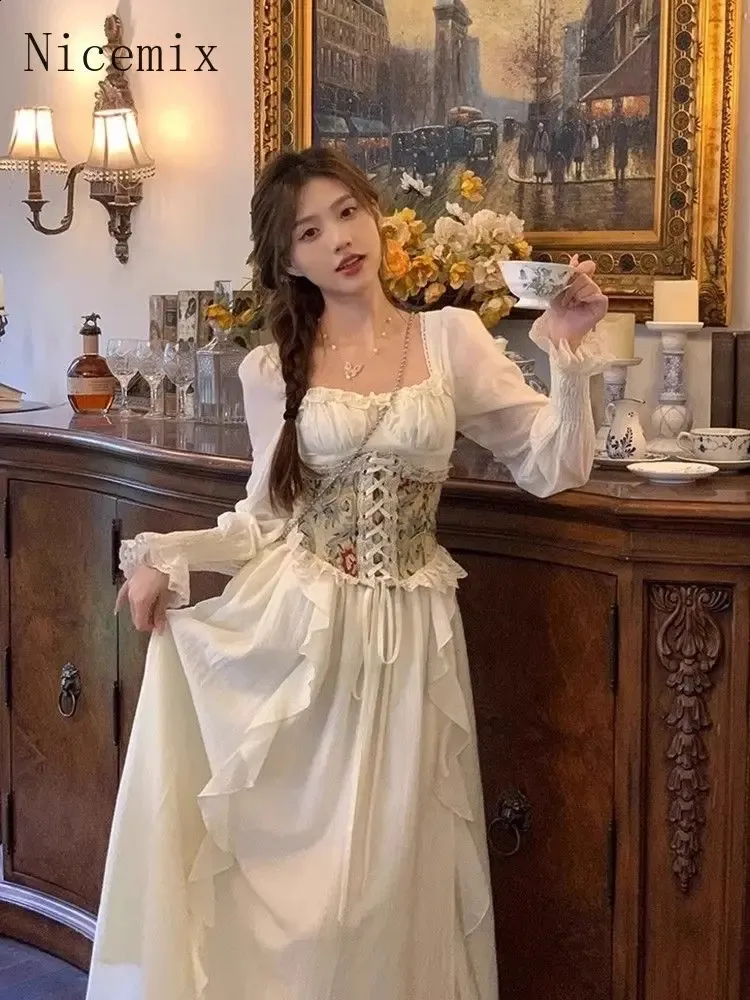 French Lace White dress - Tight Fitting, Long Sleeved, Slimming Skirt for Women - Perfect for Spring and Temperature - Style 240814