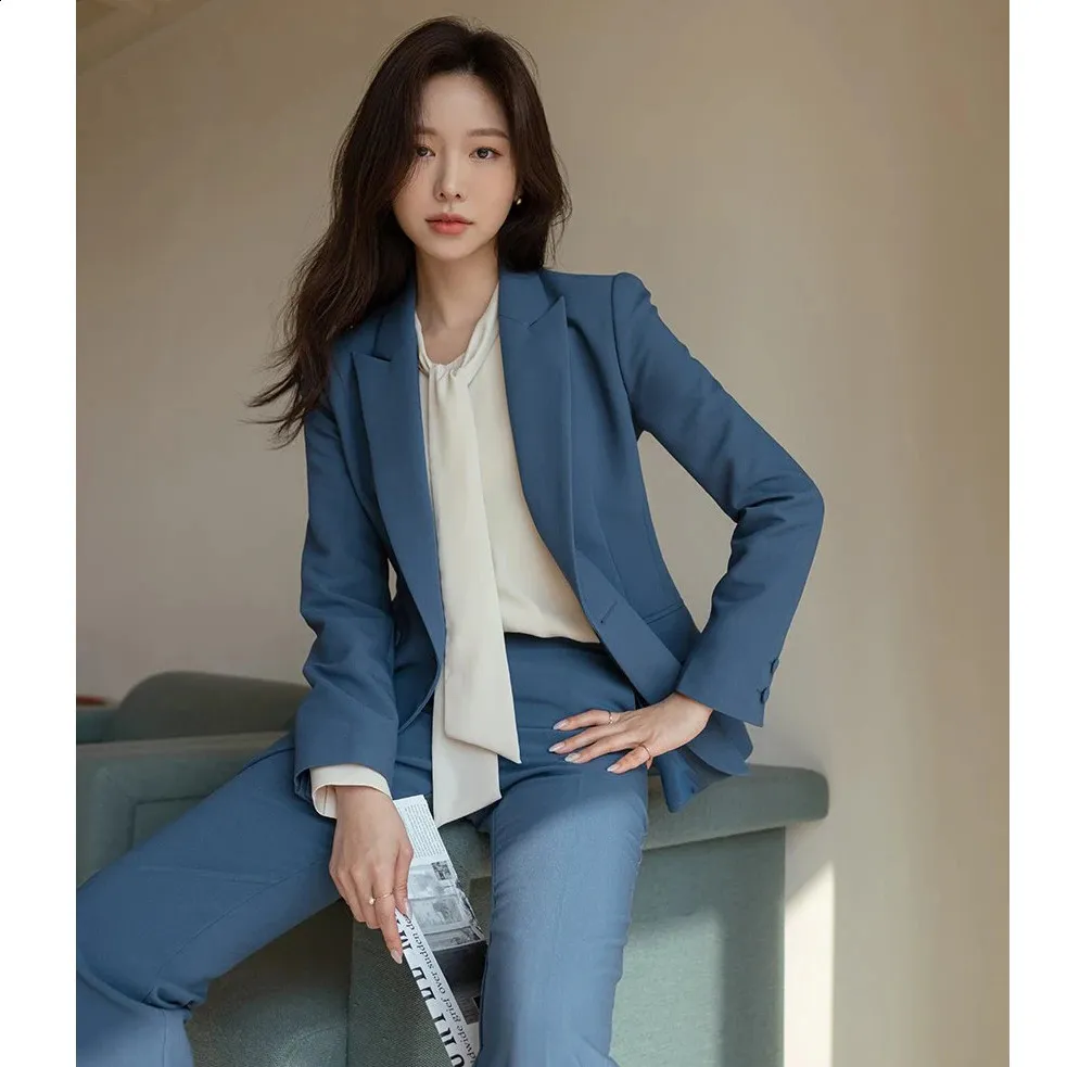 Moda Senhoras Calça Terno Formal Feminino Escritório Negócios Trabalho Wear  Blazer E Calças 2 Peça Conjunto Com Bolso Chique Roupas Femininas 240813 De  $328,94 | DHgate, image size:983x983