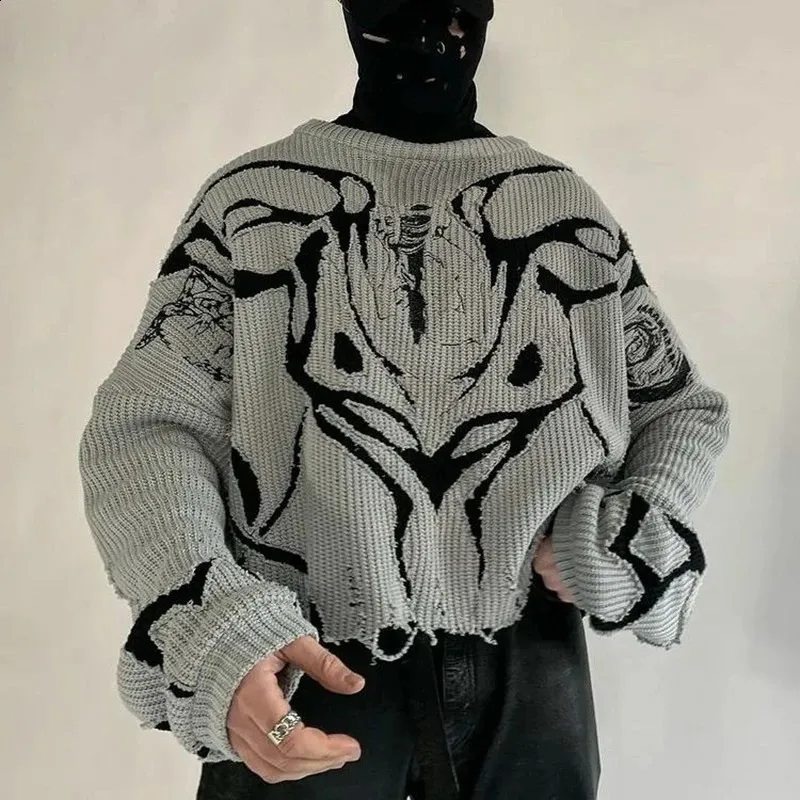 Women's Black & White Y2K Harajuku Destroyed Pullover Sweater with Holes - Eco-Friendly Women's Black & White Y2K Harajuku Destroyed Pullover Sweater with Holes - Eco-Friendly