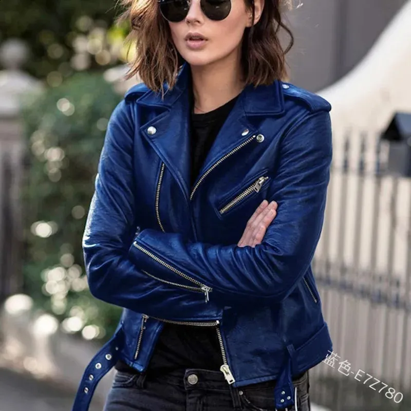 Elegant Short Leather Jacket: Spring/Autumn Biker Style. Premium