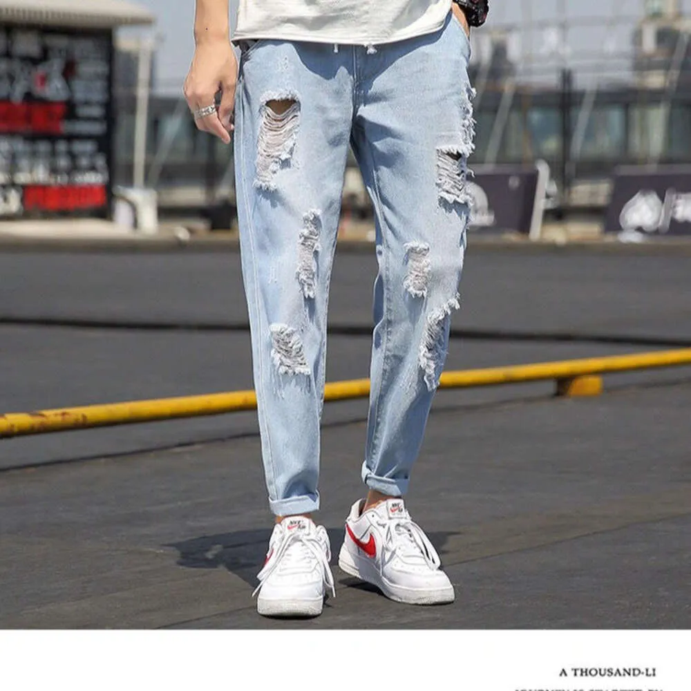 Mens Ripped Jeans: Lightweight Summer Denim, Loose Fit, Plus Size
